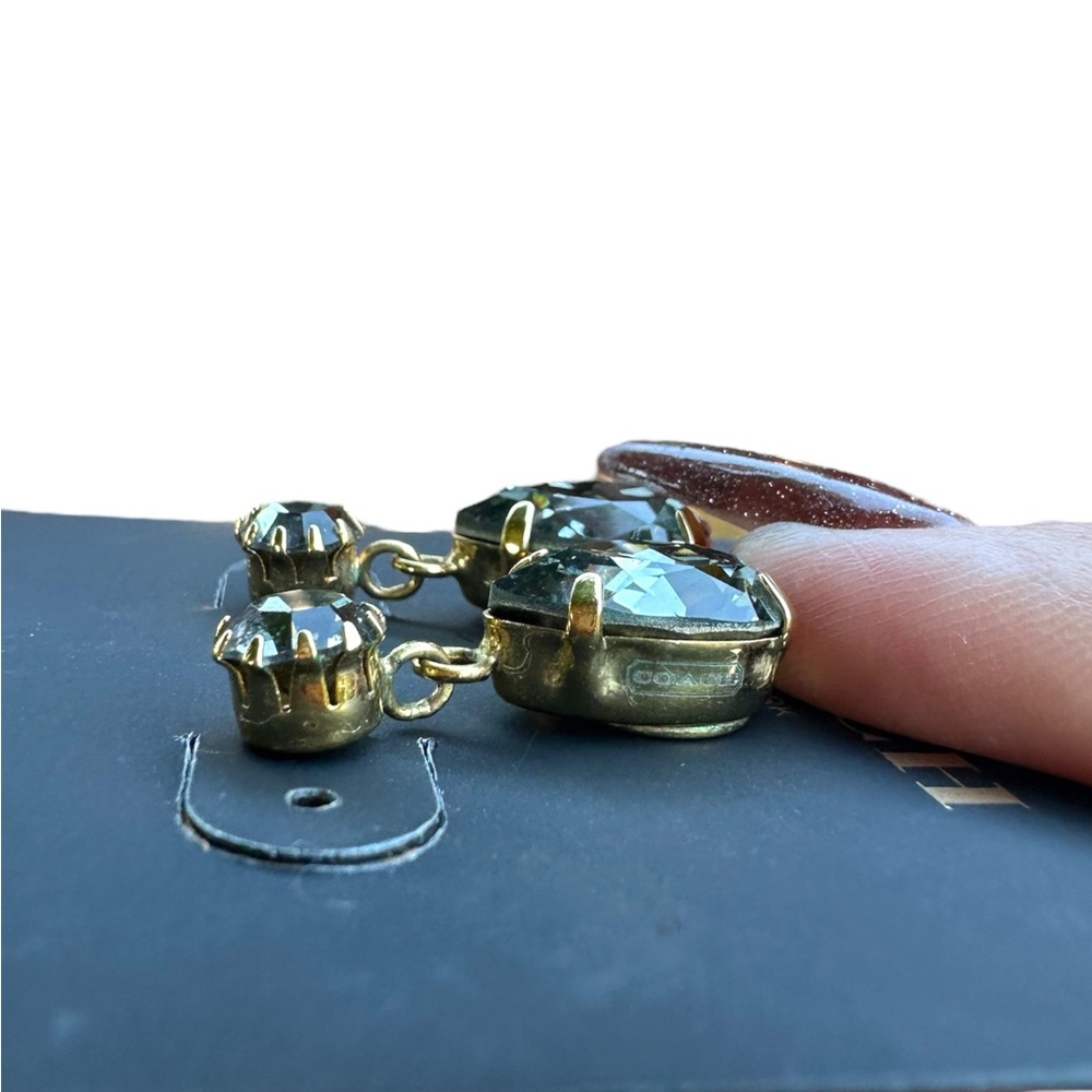 COACH Olive Green Teardrop Crystal Earrings | Gold-Tone | NWT | MSRP: $70 - Picture 3 of 4